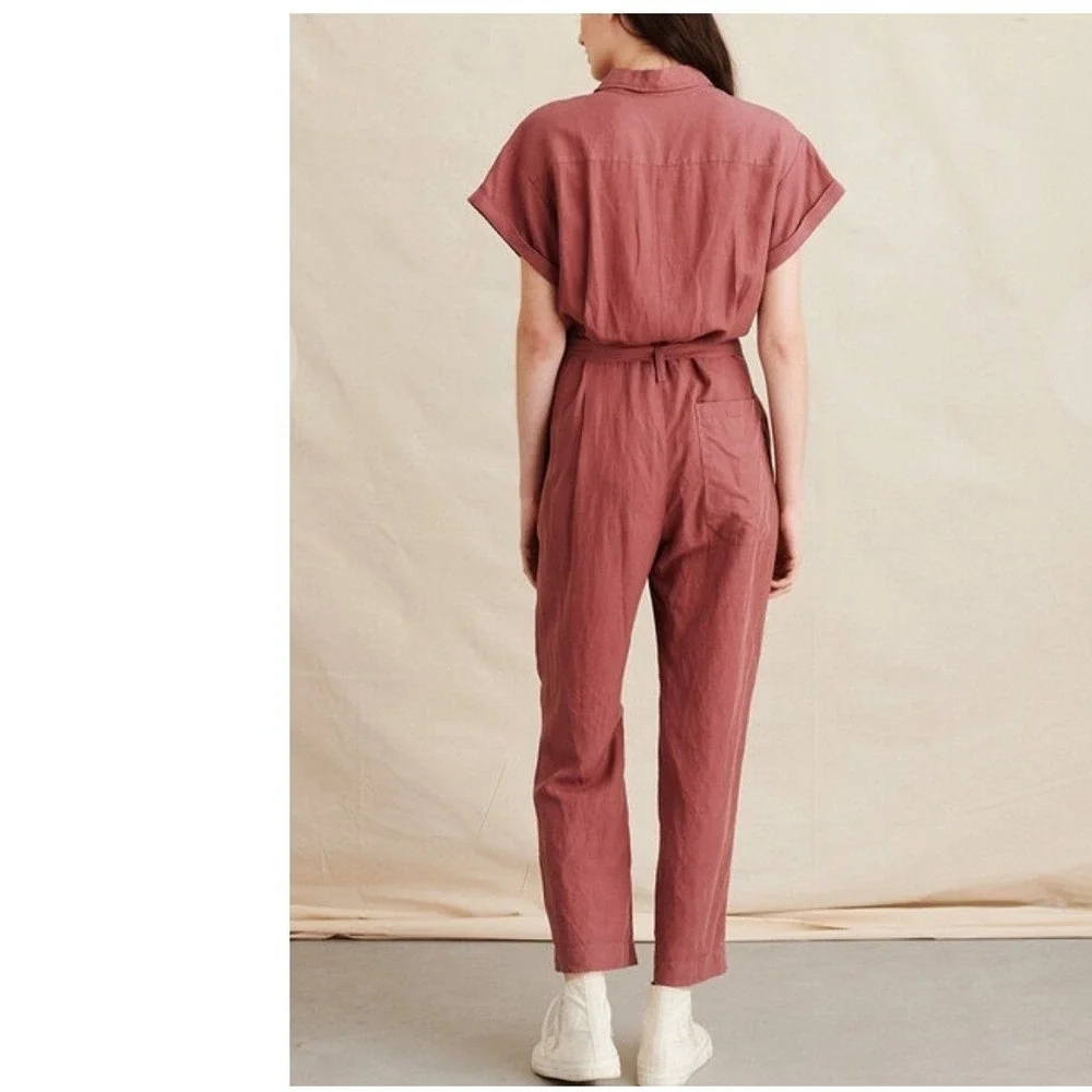 Alex Mill Expedition Jumpsuit Short Sleeve Tie Waist Rose Pink Utility XS